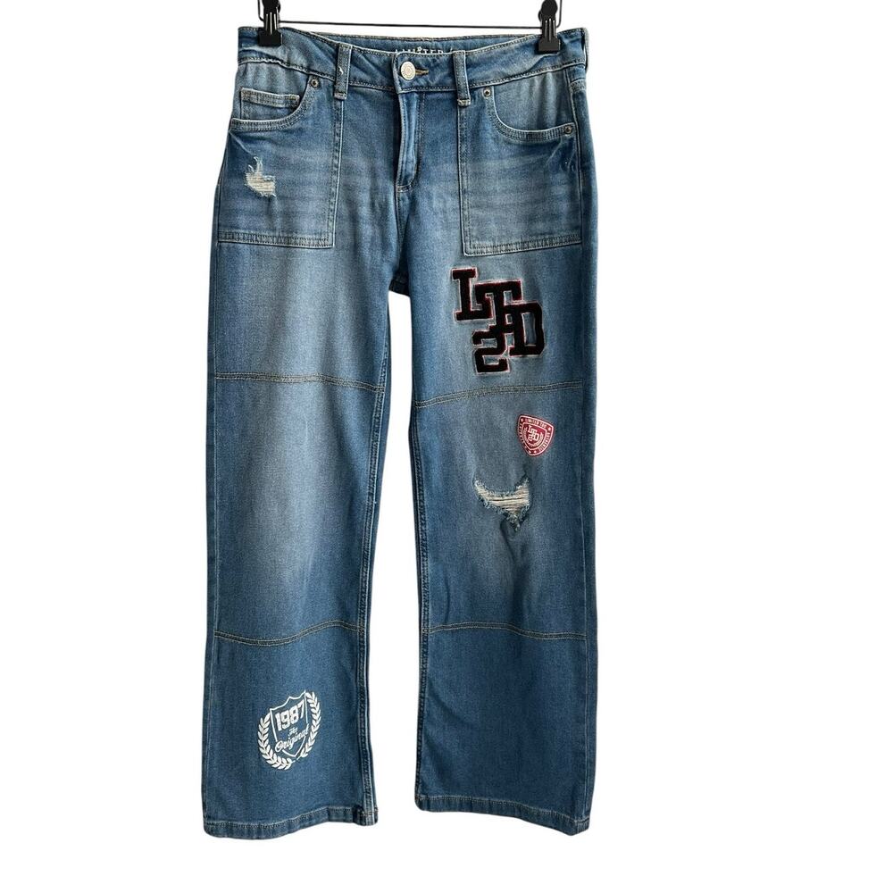Limited Too Girls Medium Wash Wide Leg Patched Jeans Girls 16 Womens 28"-29"